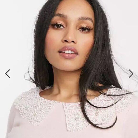 River Island Petite Lace Collar detail Sweater in Pale Pink size 0 - Picture 4 of 16